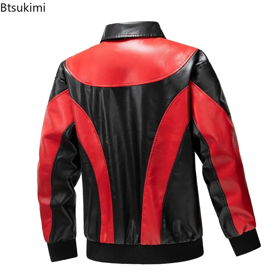 Fashion New Men's Motorcycle Biker Jackets Autumn Winter Casual Contrast Color Zipper Cardigans Male Streetwear PU Leather Coats