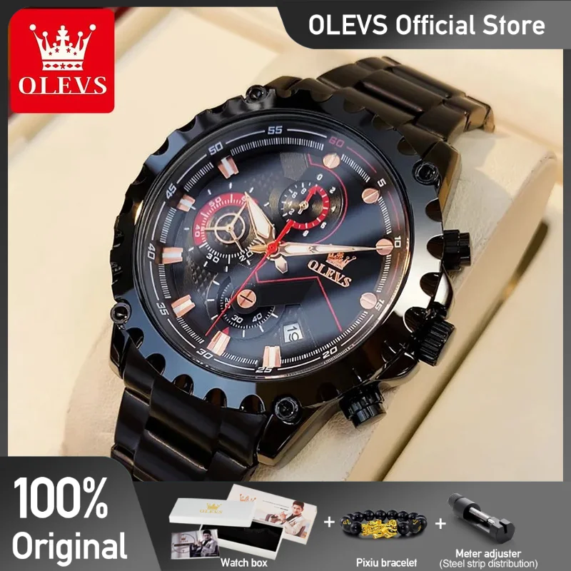 

OLEVS Watches Mens Top Brand Luxury Clock Casual Stainless Steel 24Hour Moon Phase Men Watch Sport Waterproof Quartz Chronograph