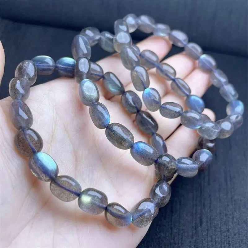 Natural Freeform Gray Moon Stone Bracelet Women Fashion Round Stone Elegant Healing Strand Wristband Gift 1PCS