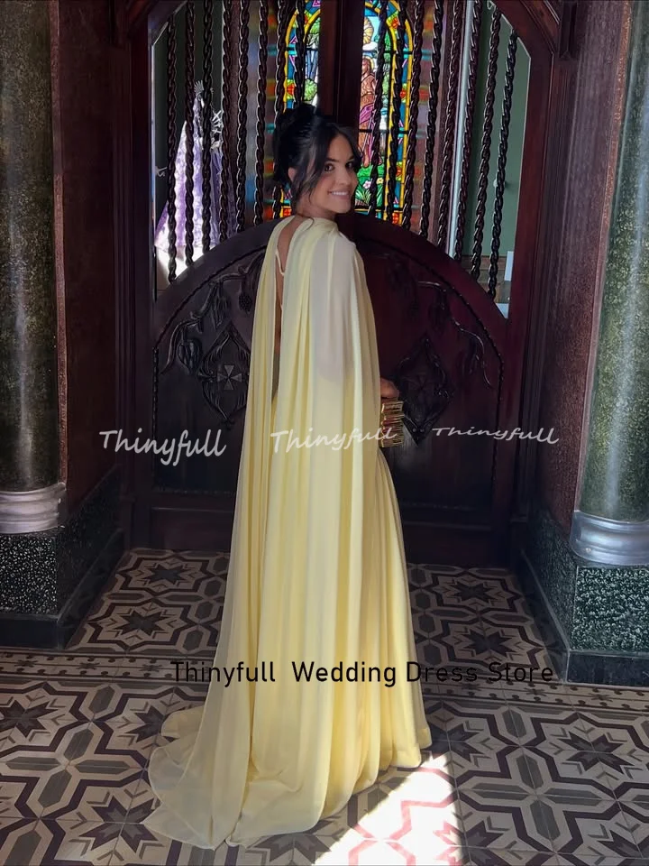 Thinyfull A-line Abito da ballo in chiffon senza maniche senza spalline 2026 Abito stile vacanza Abito lungo formale Robe De Soirée Personalizzato