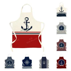 Custom Linen Apron Nautical Anchor Design Personalized Boat Name Adjustable Cooking Baking BBQ Kitchen Apron Unisex Durable