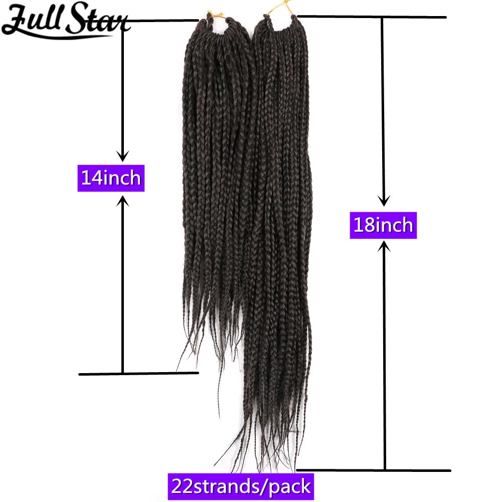 Trenzas sintéticas de ganchillo de estrella completa, trenza de caja de 14 pulgadas, extensión de cabello trenzado ombré de 22 raíces/Pc, fibra de