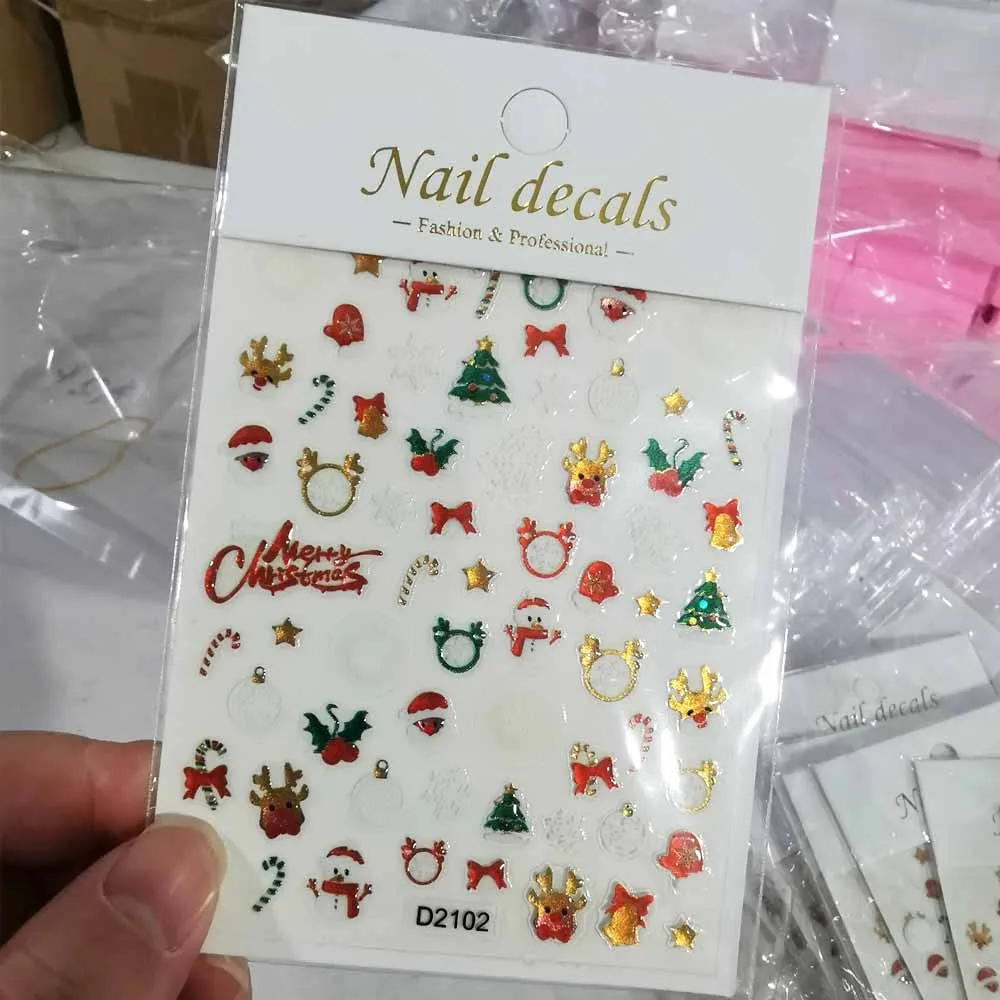 1/2/3 pçs 5d geléia natal arte do prego adesivos bonito dos desenhos animados elk árvore de natal boneco de neve sino floco de neve macio alívio decalque do prego deco