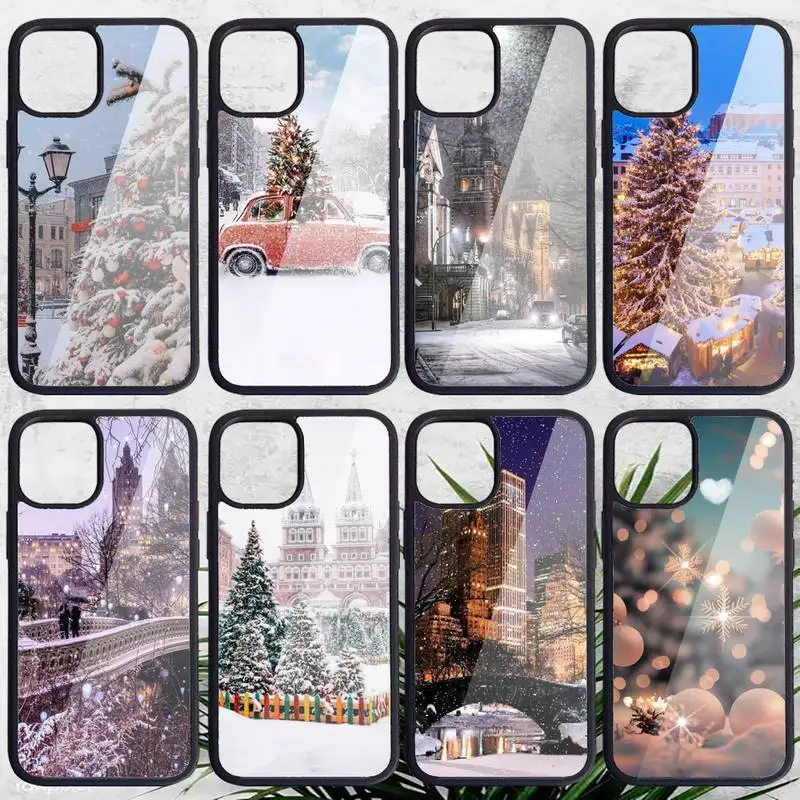 city winter street snow scene Phone Case PC For iphone 14 11 13 12 x xs xr pro max mini plus Luxury shell funda