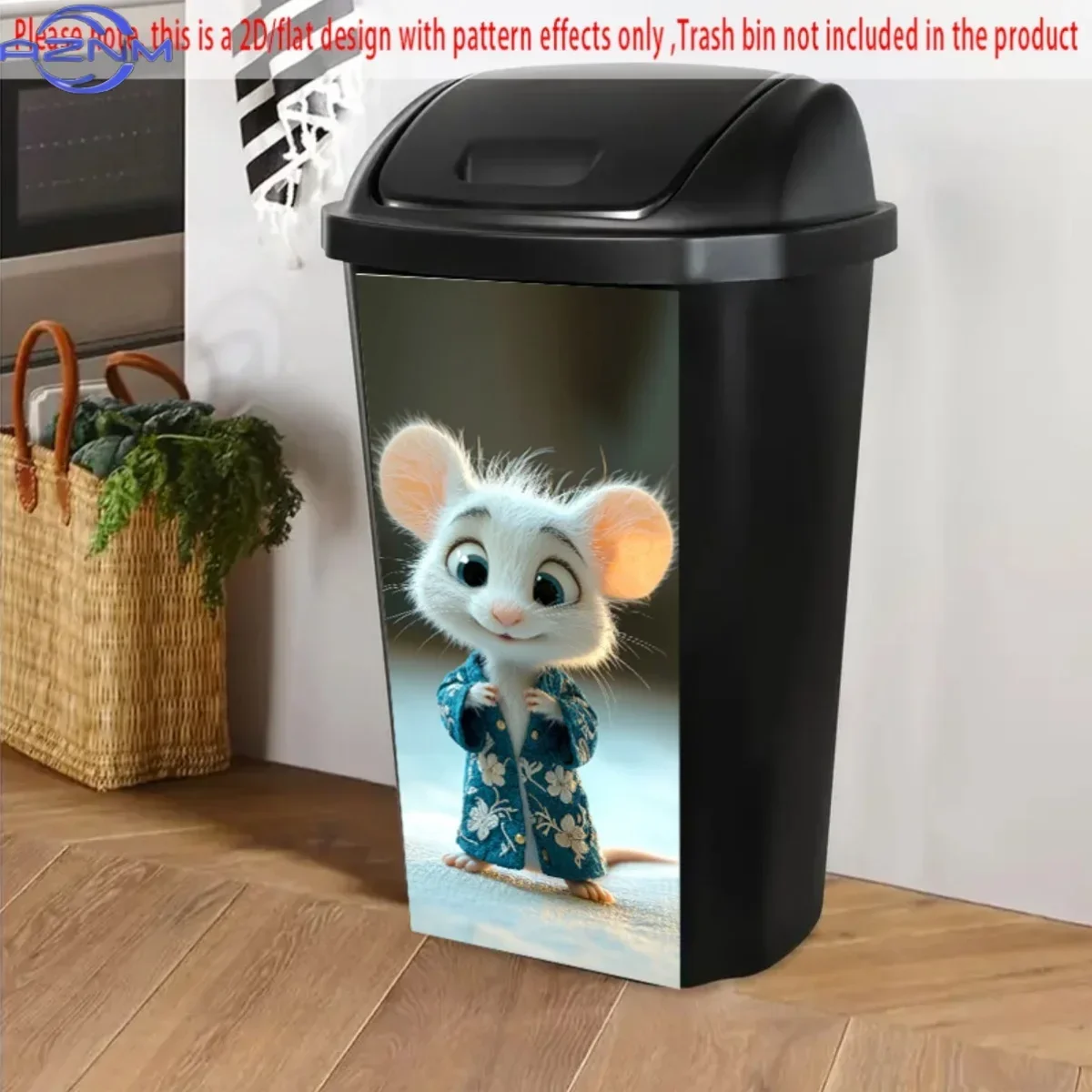 2D 1PCof /FLAT, Self-Adhesive Stickers for Dustbins Featuring a Mouse in a Floral Outfit, Measuring  by  Inches. This Ch