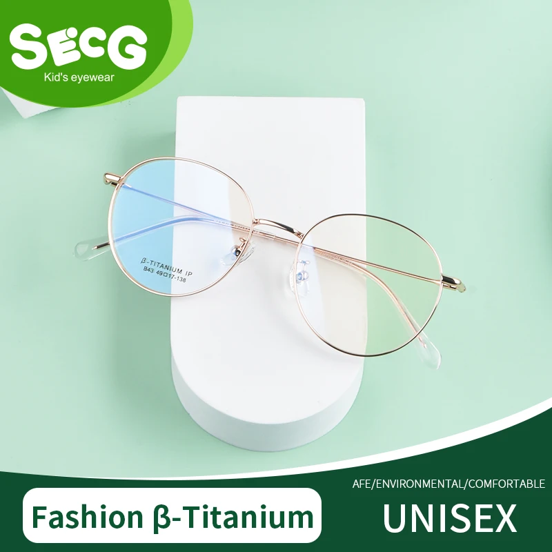 SECG brand short-sighted glasses frame fashion polygon B titanium male and female students far-sighted glasses