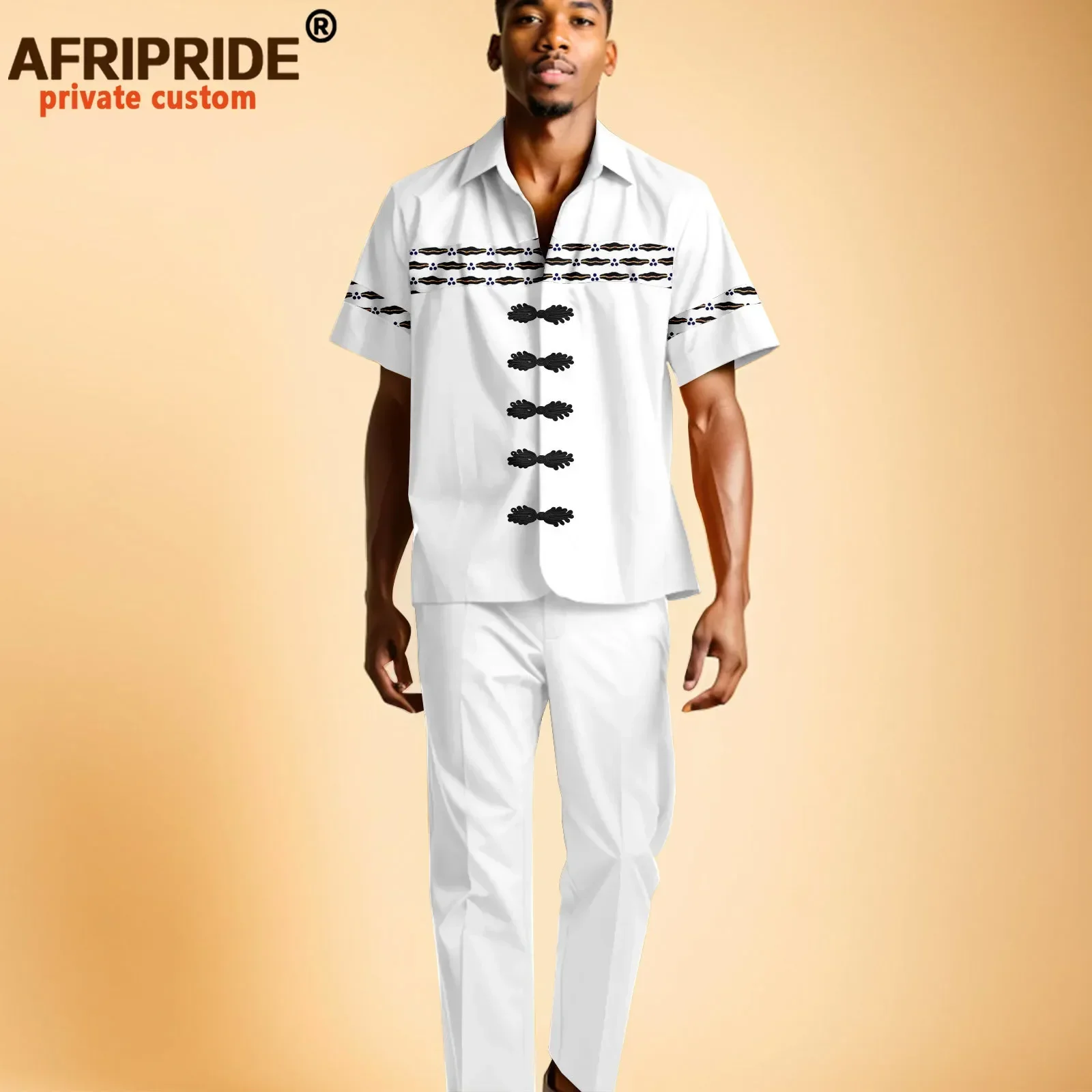 Men Tracksuit African Clothing 2 Piece Set Dashiki Shirt and Ankara Pants Outfits Short Sleeve Blouse Sports Suit A2316088