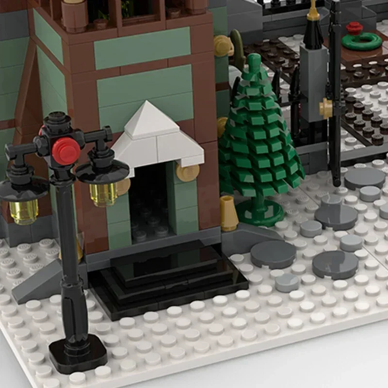 Modular vista de rua modelo moc tijolos de construção inverno aldeia igreja tecnologia blocos presentes brinquedos natal diy conjuntos montagem