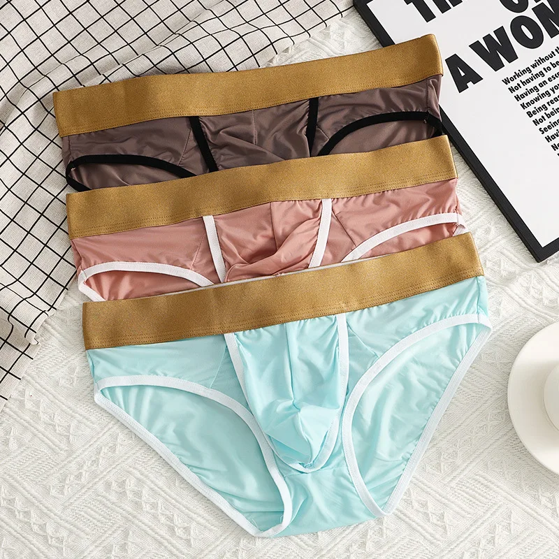 Men's Ultra-Thin Ice Silk Triangle Underpants Low Waist Breathable Pure Color Underwear