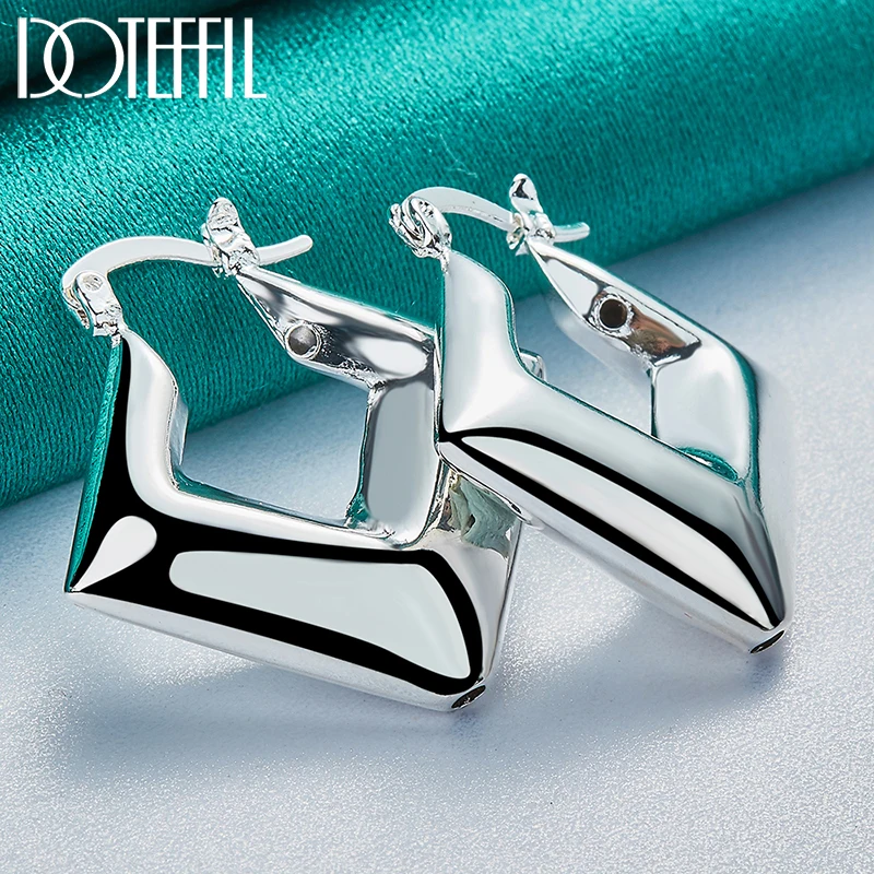 DOTEFFIL 925 Sterling Silver Star Squar Smooth Circle Hoop Earring For Woman Party Gift Fashion Charm Wedding Engagement Jewelry