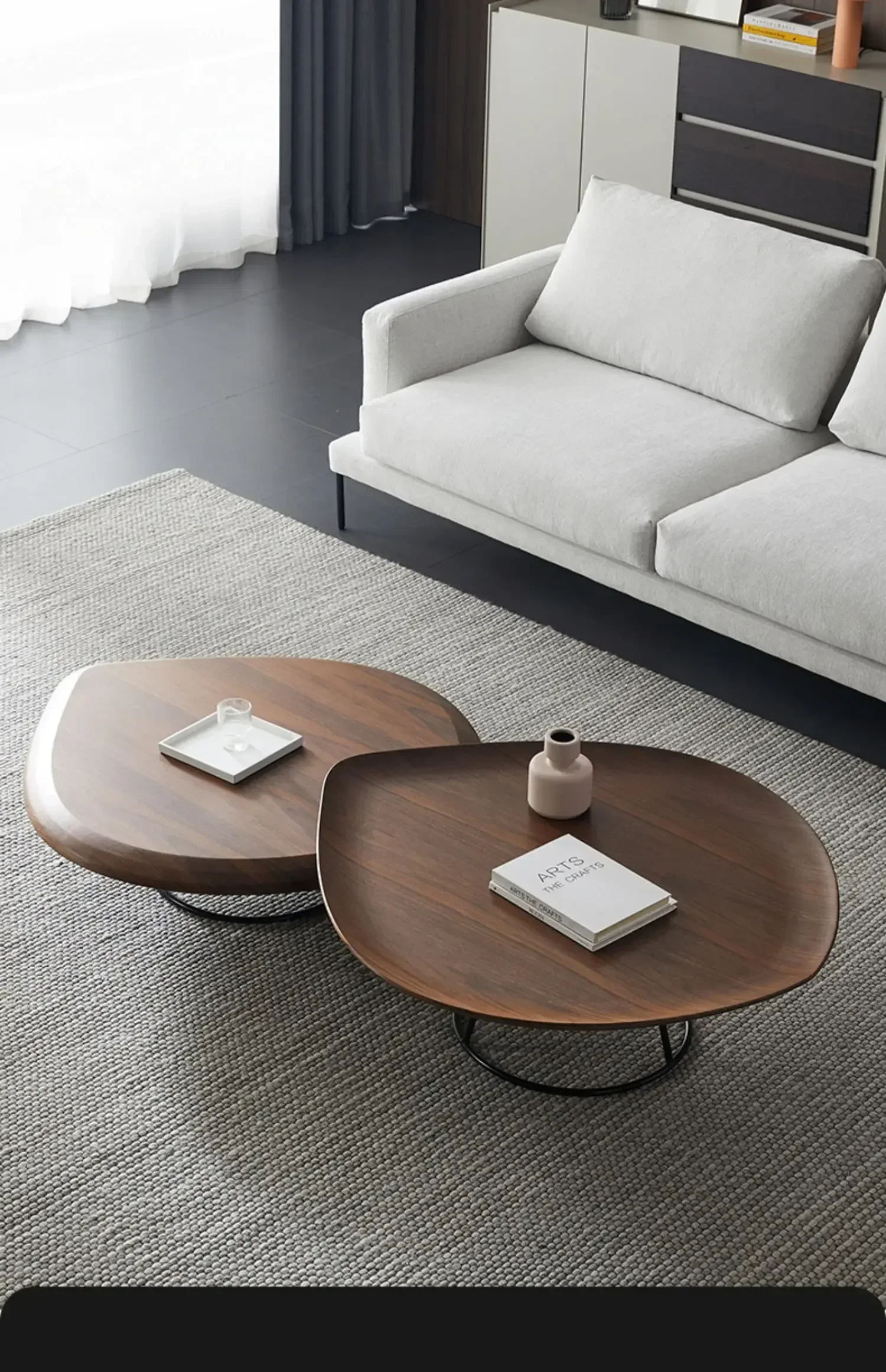 JJJJ07Tea Table Walnut Color Creative Combined Tea Table Solid Wood Tea Table Modern Living Room Round Designer Model Furniture