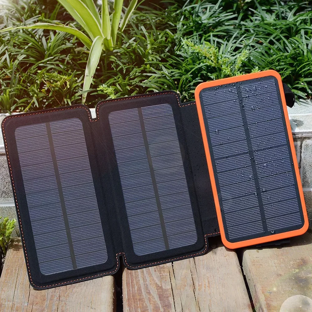 Banca di energia solare banca di potere all'aperto caricatore del telefono cellulare batteria portatile illuminazione a LED doppia alimentazione USB 20000mAh grande capacità