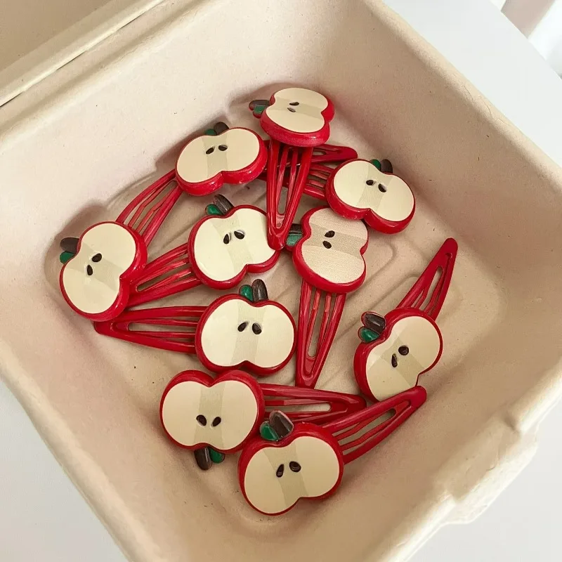 2/10Pcs Fashion Red Apple Hairpins Woman Headwear Barrette Hair Accessories Girls Plastic Green Apple Hair Clip Hair Accessories view 2