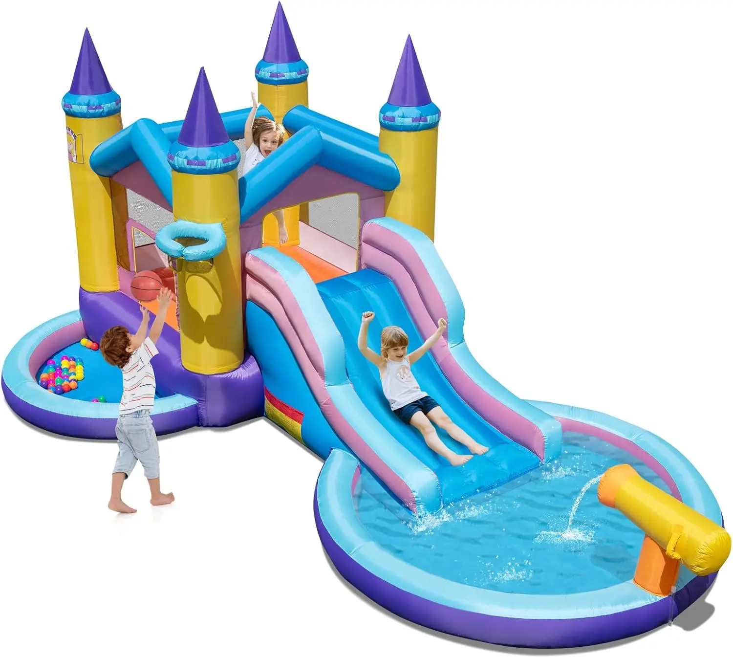 Inflatable Water Slide, Ocean Bounce House Water Park with Ball Pit & Splash Pool for Outdoor Fun, Bouncy Castle Waterslides Inf