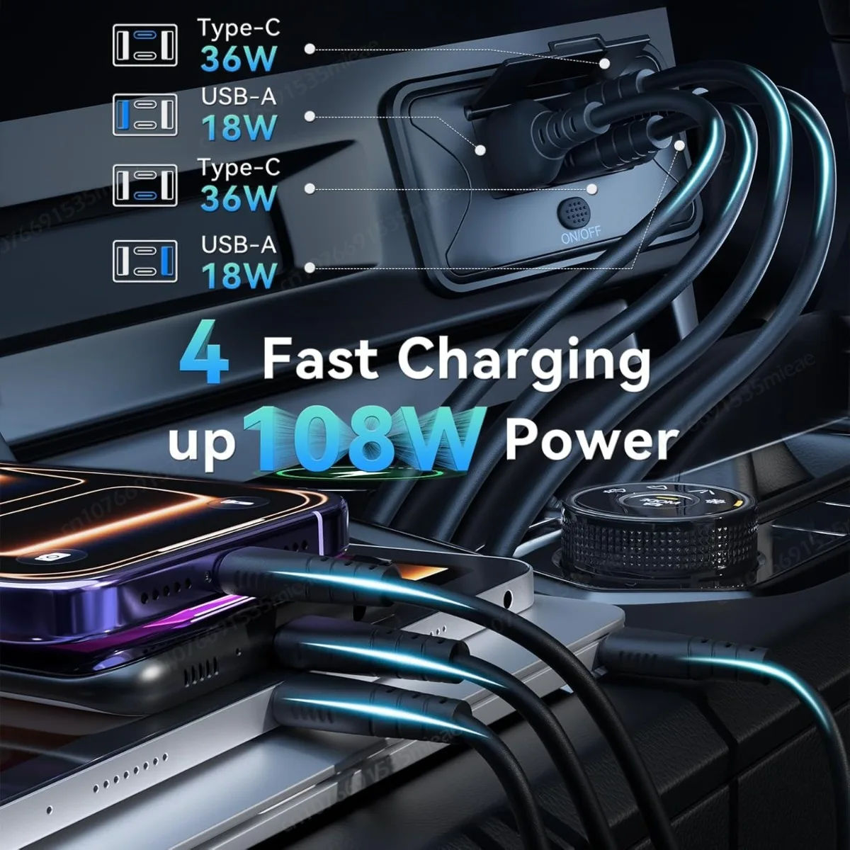 12V USB Outlet 78W 4 Port Dual 36W PD & Dual 18W QC3.0 Surface Mount Charger Socket Panel with Switch for Car Bus Truck Marine
