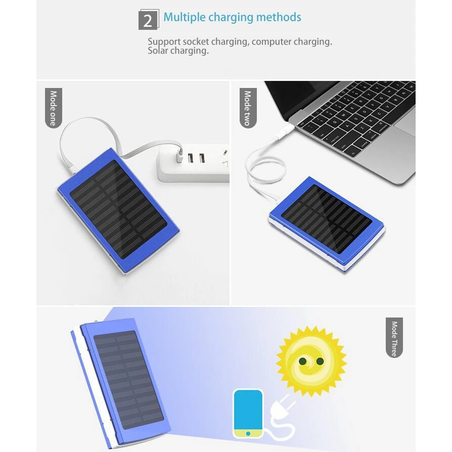 Zasilanie mobilne solarny, 10000MAh przenośny powerbank z Dual USB Mini akumulator skarb do telefonów komórkowych, niebieski