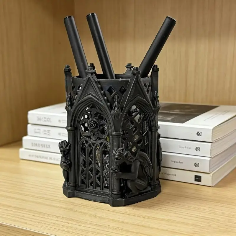 3D Printed Gothic Pen Holder Multifunctional Storage Box Eco-friendly Material for Office Stationery Vanity Use