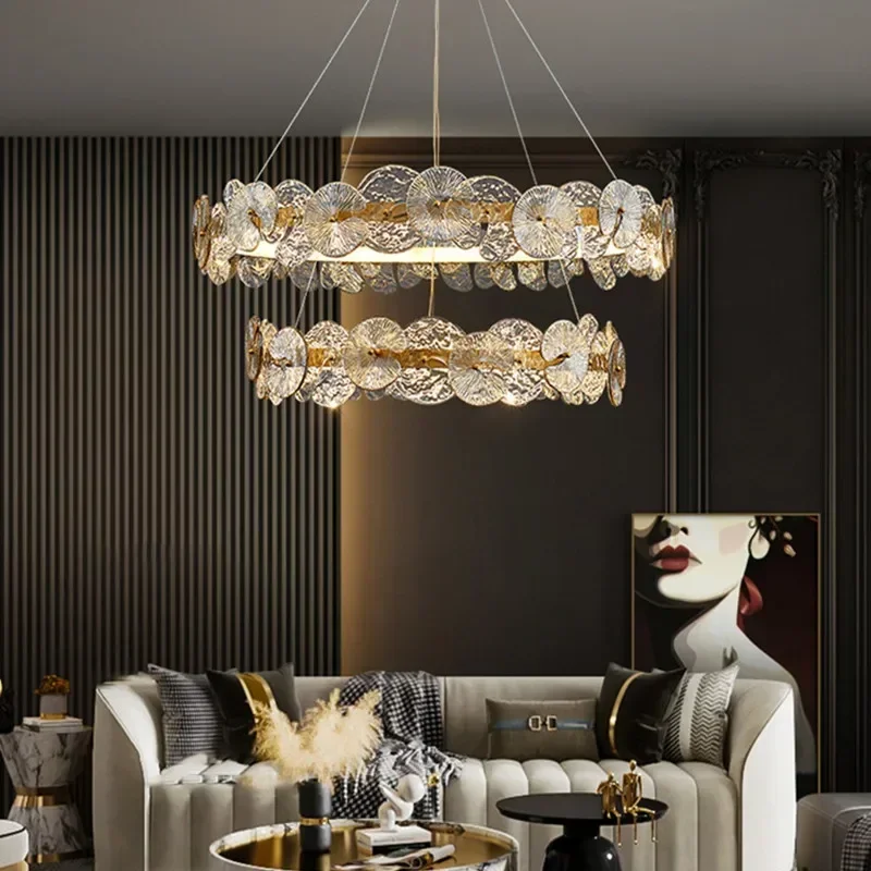 

Modern Pendant Chandelier Bedroom Dining Table Kitchen Modest Ceiling Lamps for Room Ring Glass Flower Led Lights Home-appliance