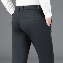 Four-way High Elastic Men's Casual Pants Business Fashion Loose Solid Color Classic Anti-wrinkle Straight Trousers Male