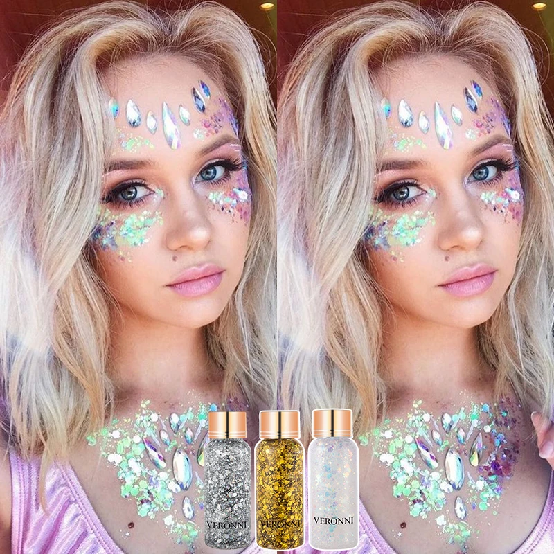 جل لامع لامع مع ترتر للوجه ومكياج لامع للجسم للشفاه والشعر، نابض بالحياة وطويل الأمد لجميع القديسين