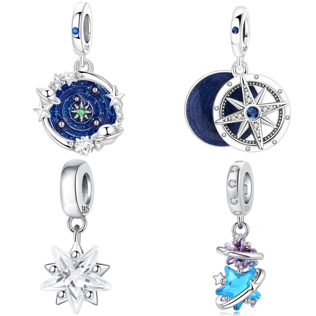PANPOKI 925 Sterling Silver Dreamy Universe Star Original Pendants Bracelet Charms Jewelry Party Beads DIY Trendy Gifts