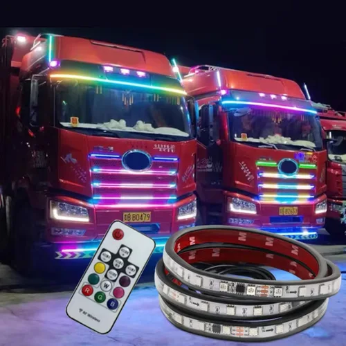 Imagen 1 del producto Barra de luz de advertencia Led Rgb, faro flexible, resistente al agua, tira de luz decorativa de ambiente con control remoto de 24V para camión, 1,5 M, 2,4 M