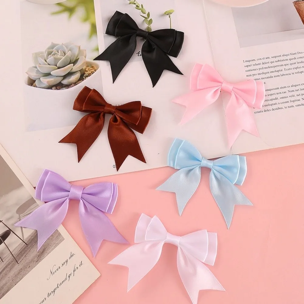 10Pcs New Colorful Satin Double Layer Ribbon Bow Handmade DIY Crafts Satin Bow Patch Ribbon Bow Patches Hairpin Accessories