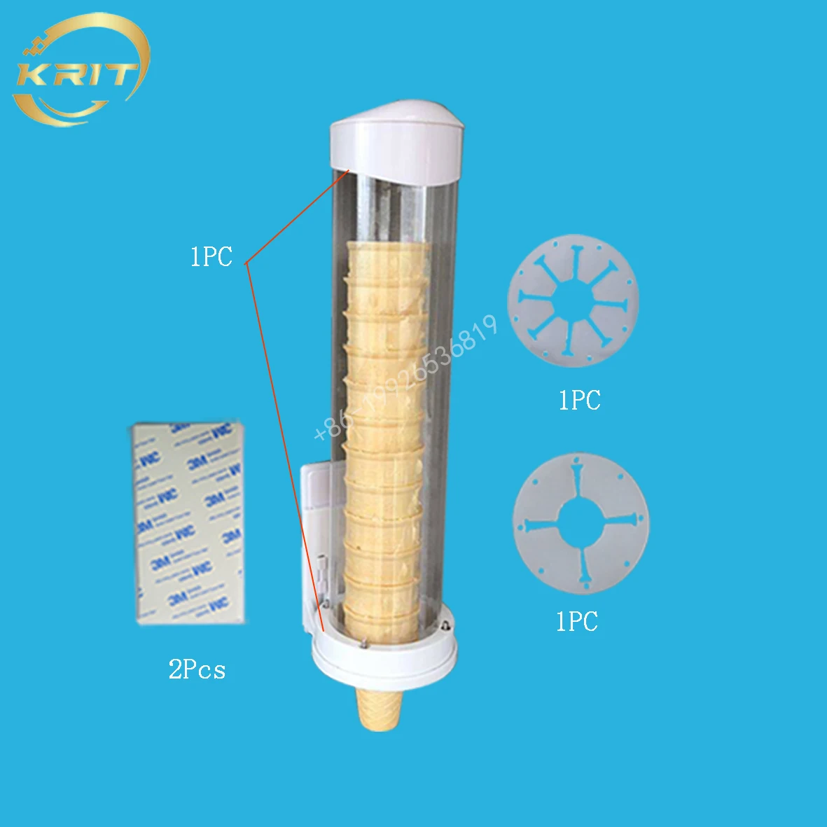 Support de baril de cônes de crème glacée pour machines à service doux, ruban adhésif double face, pièce de rechange, usage commercial, long, 40cm