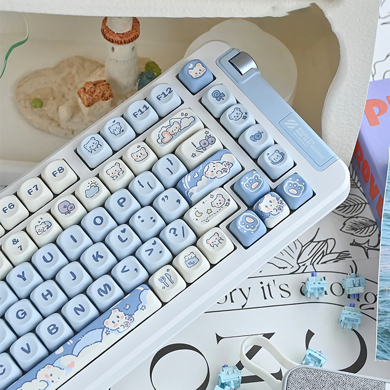 Panda Cartoon Keycaps Anime PBT MOA Profile Keycap For Cherry Mx Switch Mechanical Keyboard Dye Sub Key Cap Custom Accessories