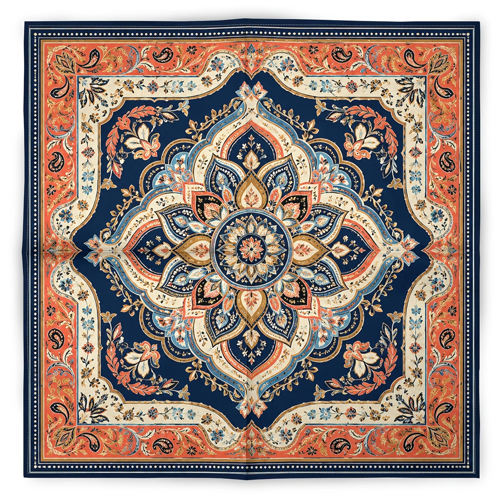 Elegant Blue and Orange Moroccan Style Decorative Tablecloth Runner for Dining Room Home Decor