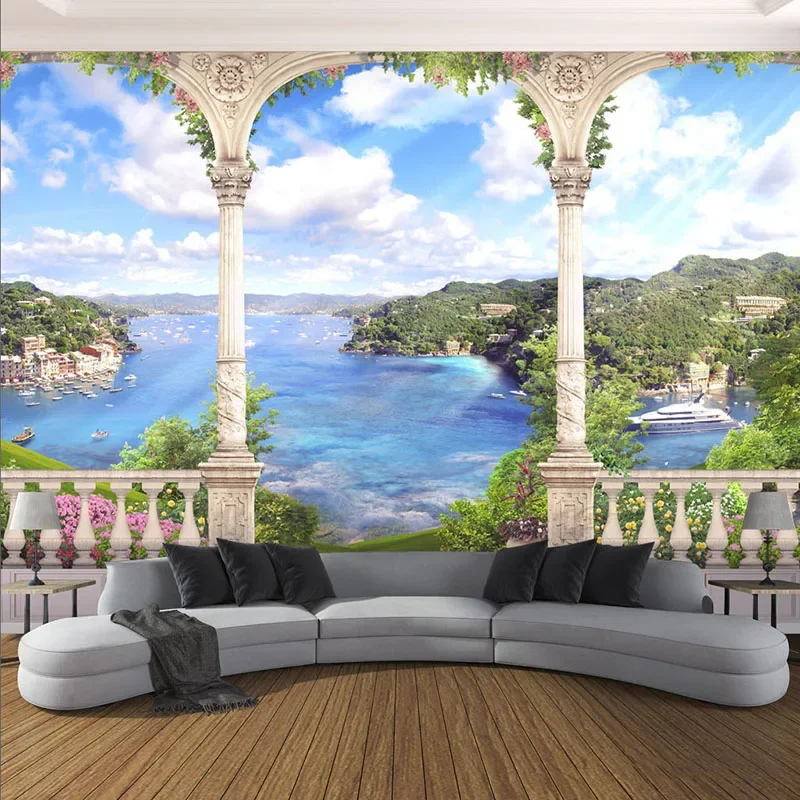 

Custom Photo Wallpaper 3D Stereo Rome Column Garden Lake Landscape Murals Living Room Bedroom Background Wall Cloth Papier Peint