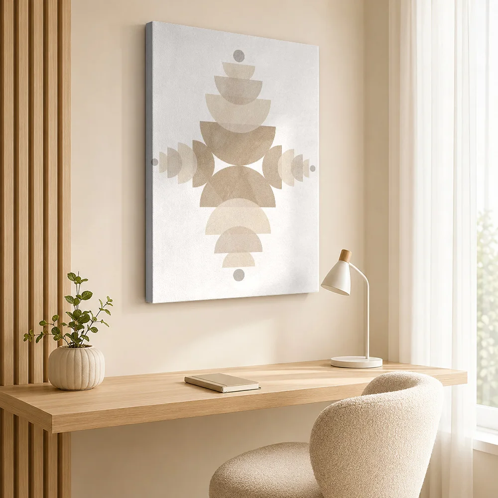 Neutral Symmetrical Shape Stack Canvas Print Personalized Photo Geometric Wall Art For Loft Living Room, Interior Stylist Gift