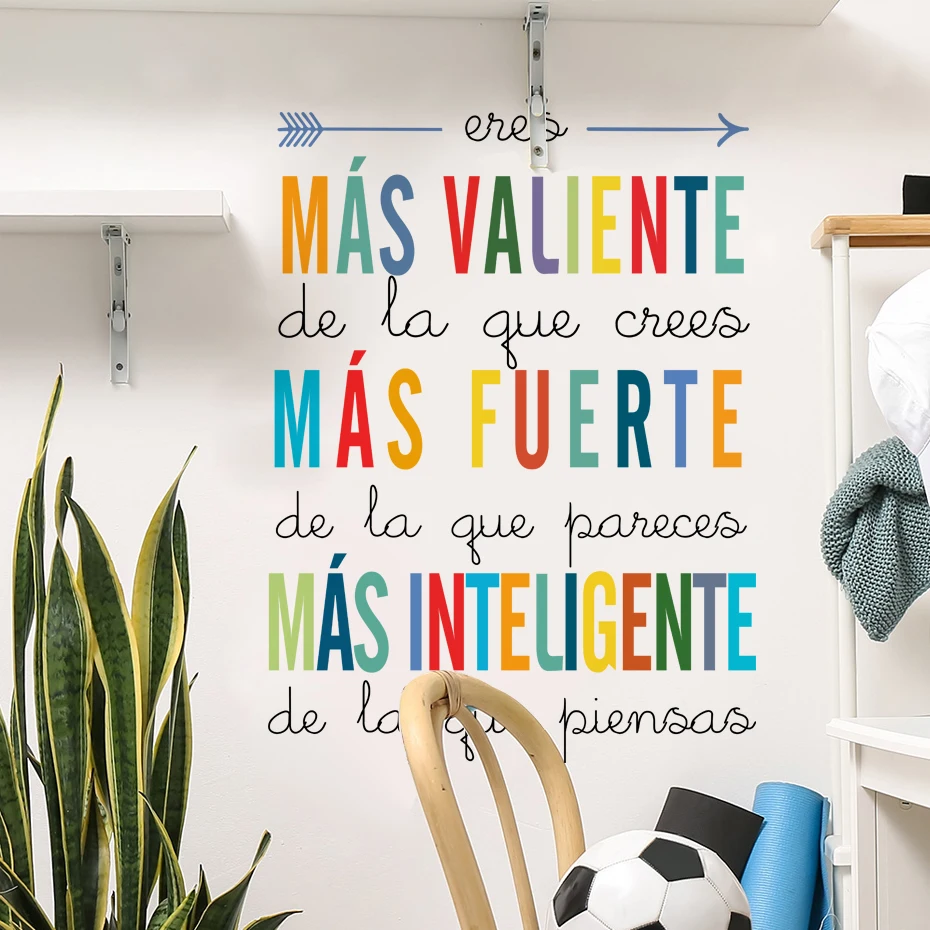 Spanish for DIY kids room decor You are braver than you Wall Stickers for Waterproof Removable PVC Kids Room Home Decoration