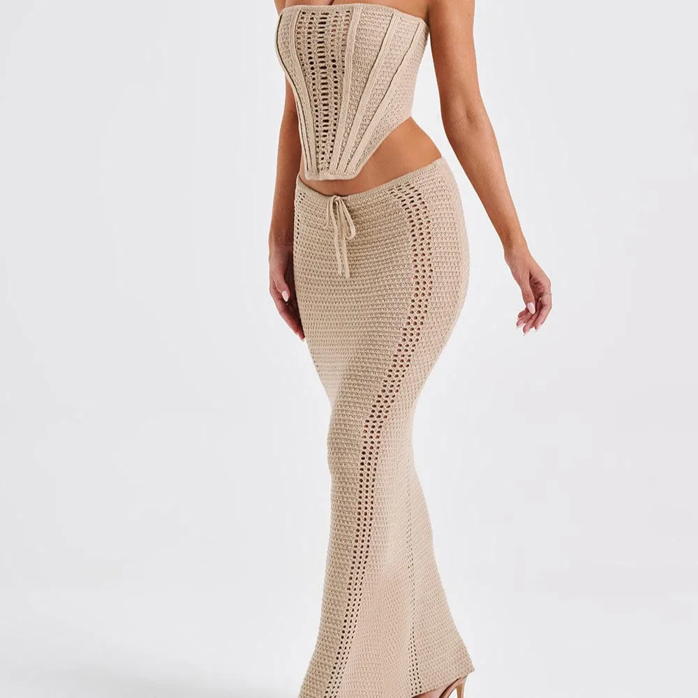 2024 Summer New Women\'s Clothes Fashion Suit Sexy Open Back Hollow Slim Fit Hip Knit Dress Casual Mini Vestidos Beach Skirt 