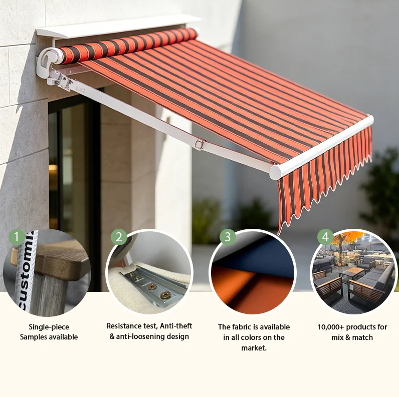 Foldable Retractable Outdoor Awning Waterproof Manual Electric Curved Arm Sun Shade for Terrace Garden Courtyard Shop Front
