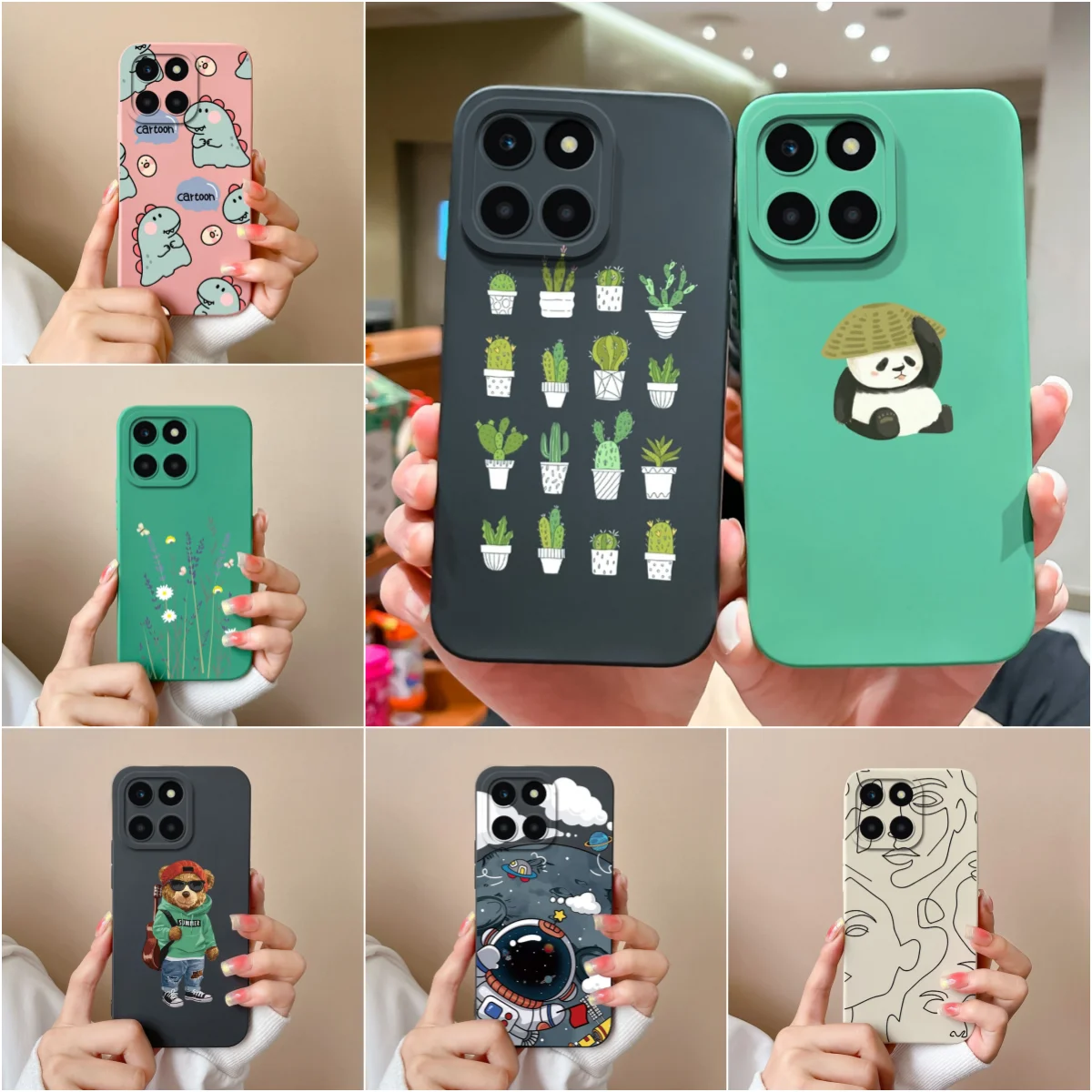 Case For Honor X6A 4G Phone Cover Cute Dinosaur Bear Shockproof Soft Liquid Matte Silicone For For Honor X6a X 6a Fundas Housing