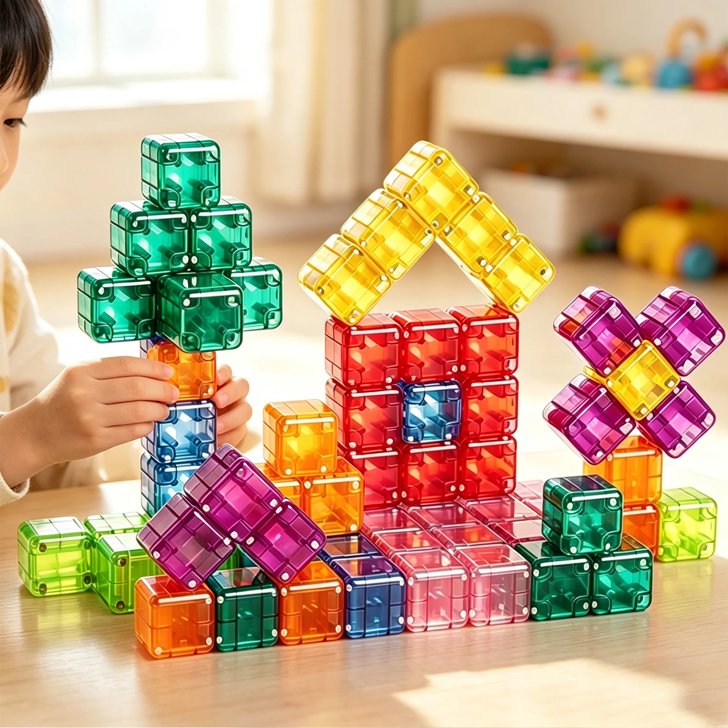 DIY Magnetic Building Blocks Transparent Square Toy Colorful Cubes Toy Construction Toy Assembly Toy for Children DIY Toys Gift