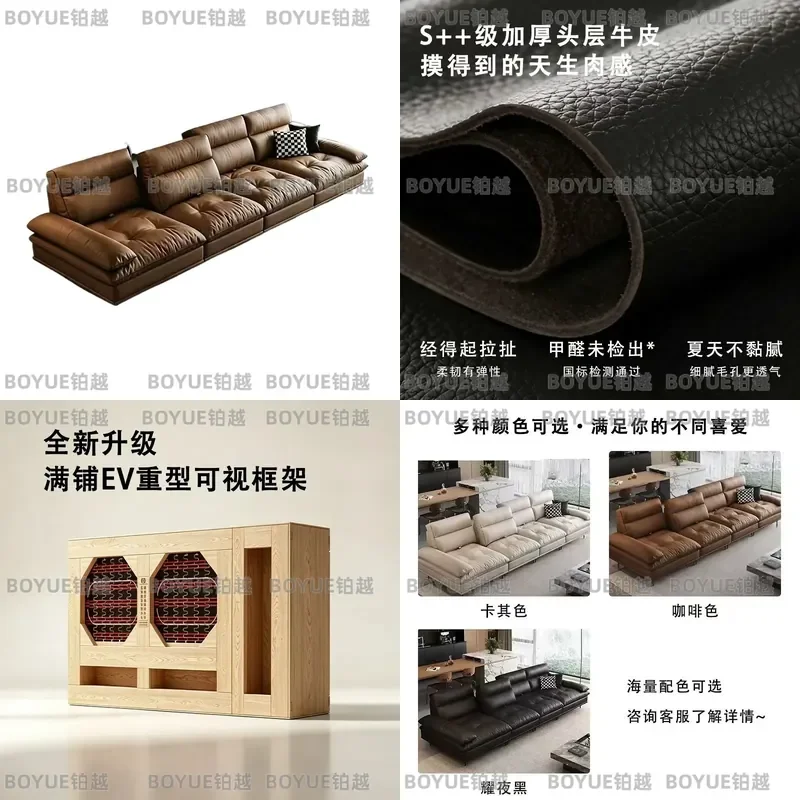 Medieval Style Oversized Leather Sofa Adjustable Depth Italian Light Luxury Cowhide Living Room Furniture Modern Comfortable