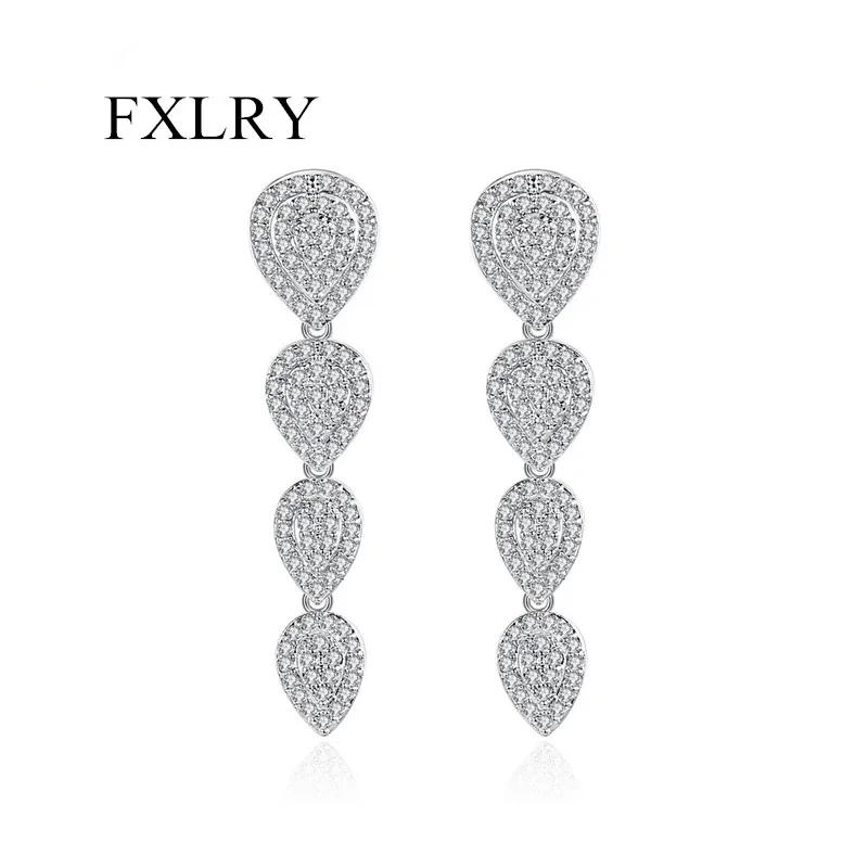 

FXLRY Fashion White Color Cubic Zirconia Crystal Drop Earrings For Women Wedding Jewelry Gifts