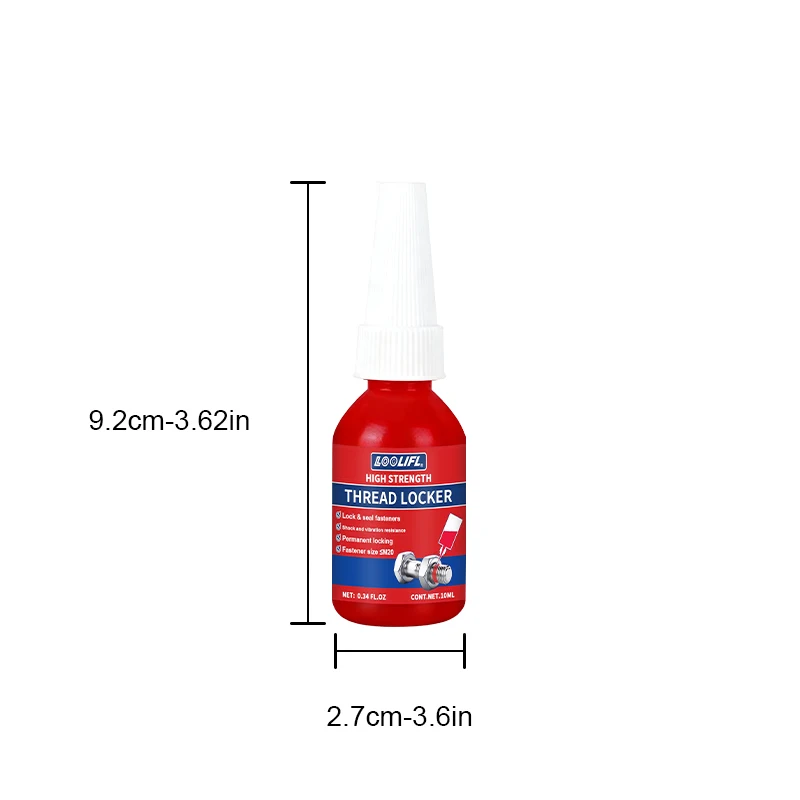 10mlRed agent de verrouillage de fil - un adhésif métallique amovible de verrouillage de fil utilisé sur les écrous, les boulons et les éléments de fixation pour empêcher le relâchement