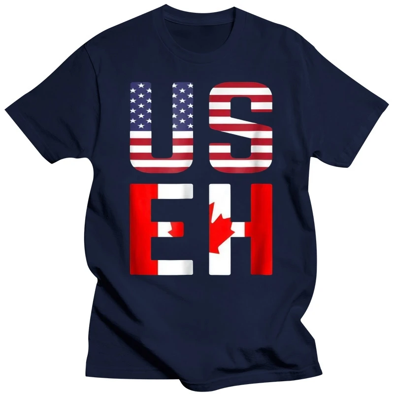 Black Useh America Canada Flag T-Shirt Funny American Canadian Tee 100% Cotton Brand Fashion Tee Shirt