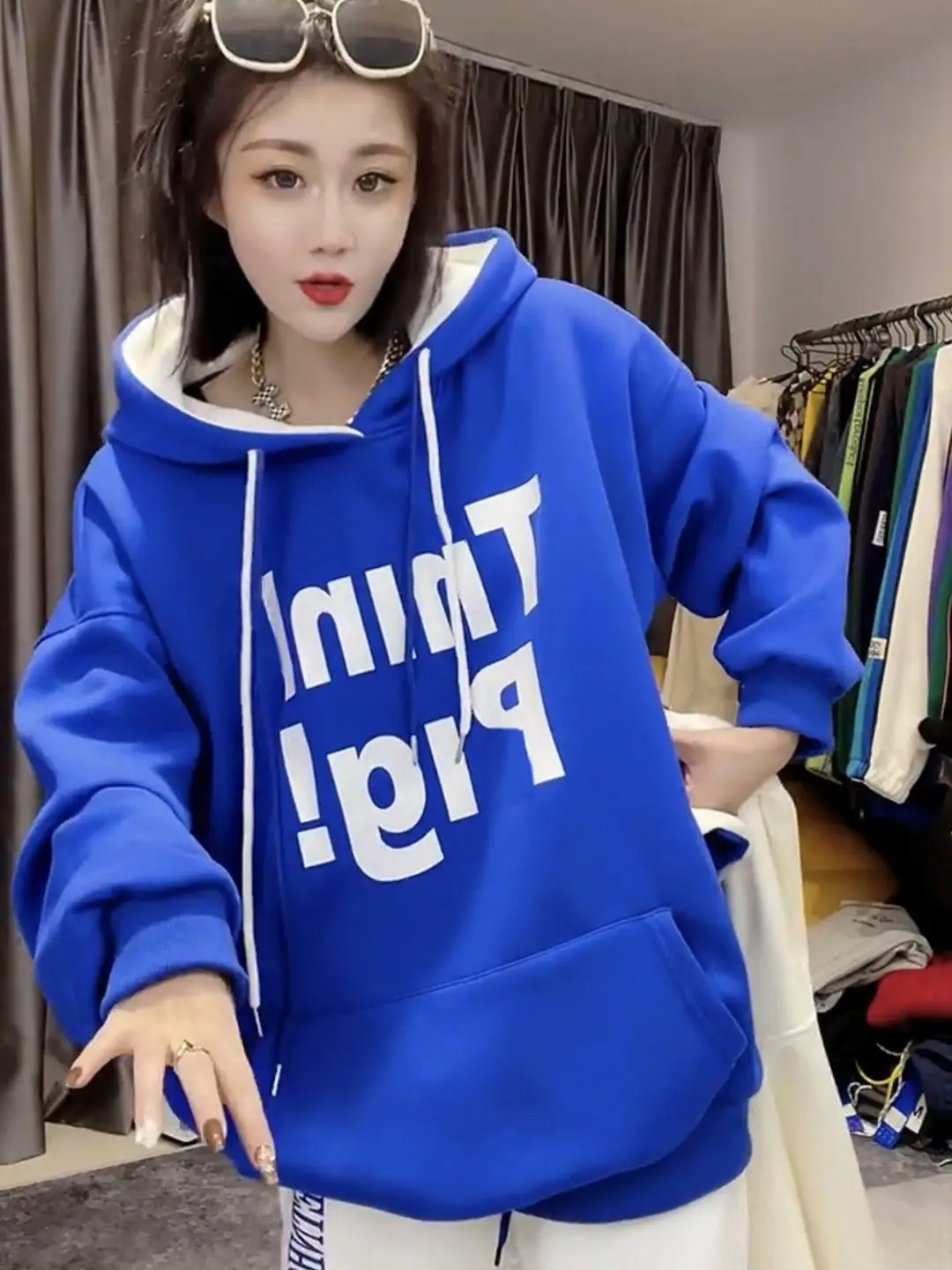 Hooded Cute Hoodies Woman Tops Lady Letters Goth Up Breathable Thicken Sport Commuting Thickened Loose-Fit Stripe Commute Y2K