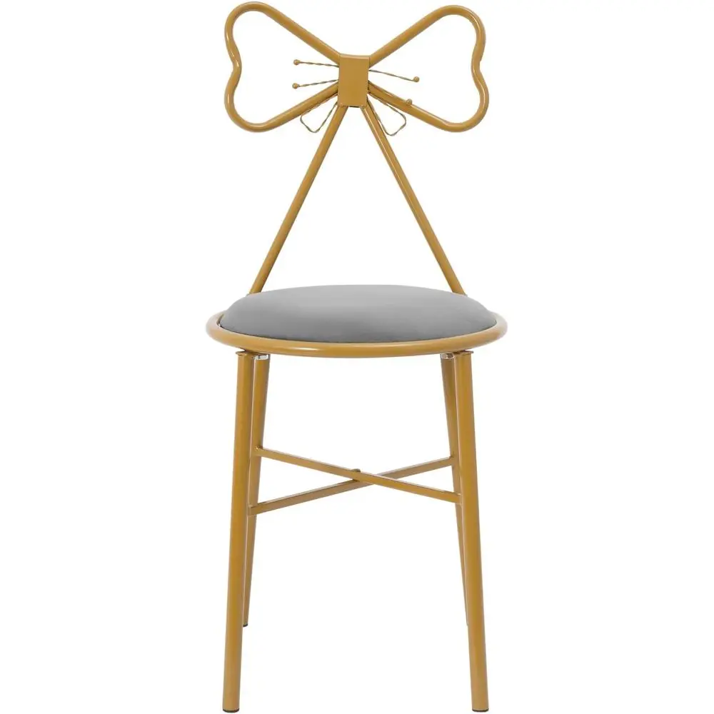 

Velvet Bow Backrest Vanity Chair Stool for Makeup Desk, Suitable for Bedroom, Living Room, and Party Settings (Grey)