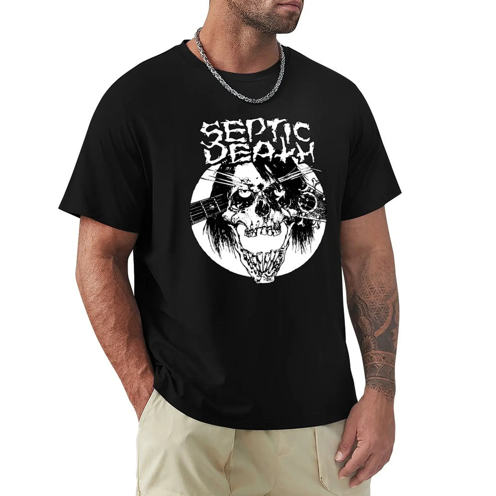 Pushead Septic Death Skull Screeching Deafness T-Shirt man t shirts for men casual T-Shirt