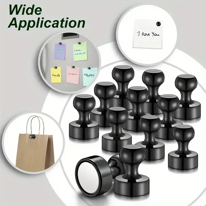Black Neodymium Magnetic Push Pins - Strong Refrigerator & Whiteboard Magnets for Office, Kitchen & Map Use image 5