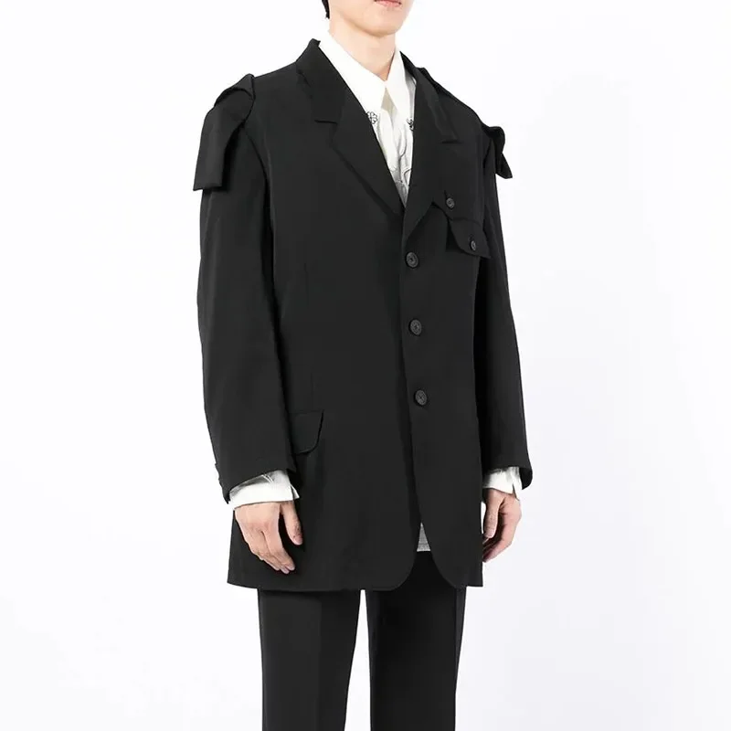 Spring And Autumn New Men's Loose Suit, Fashionable Young Men's Middle And Long Personalized Splicing Casual Suit Coat