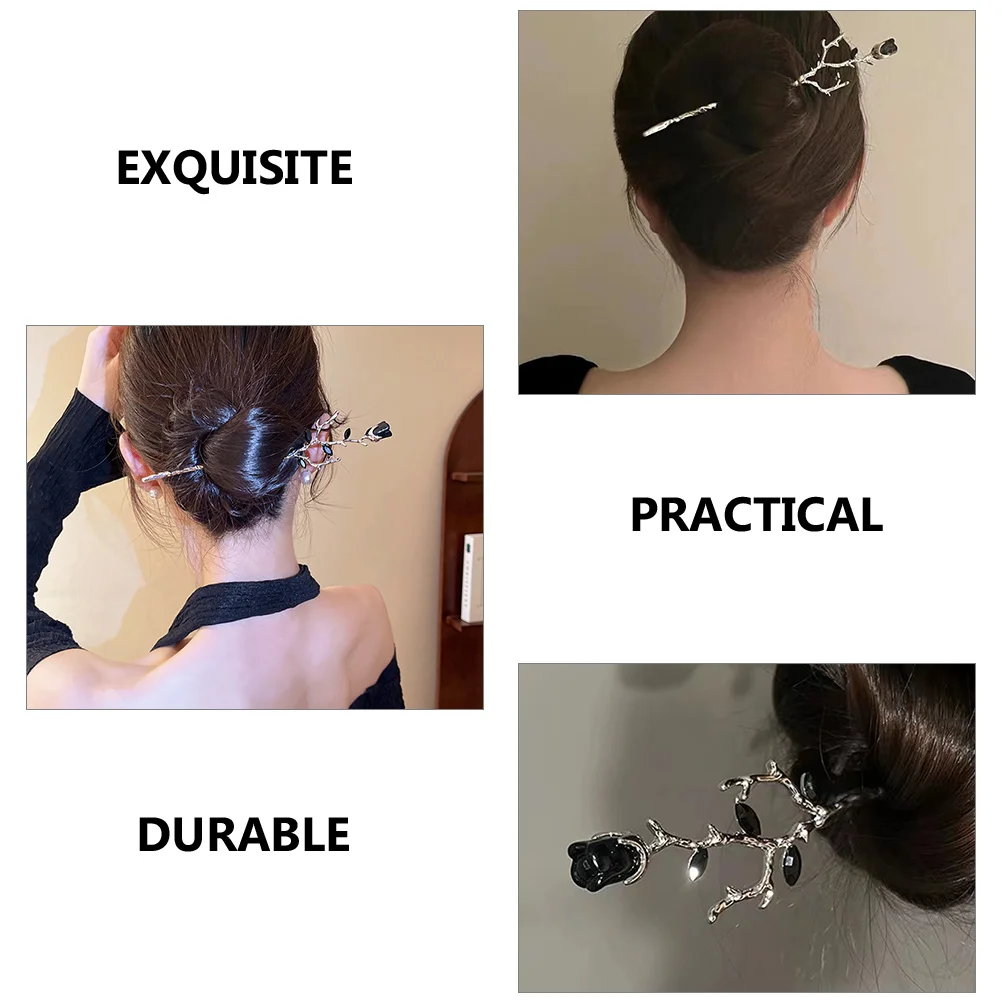 

2 Pcs Metal Flower Hairpin Bun Sticks Vintage Wedding Accessories for Women Japanese Style Clip Retro
