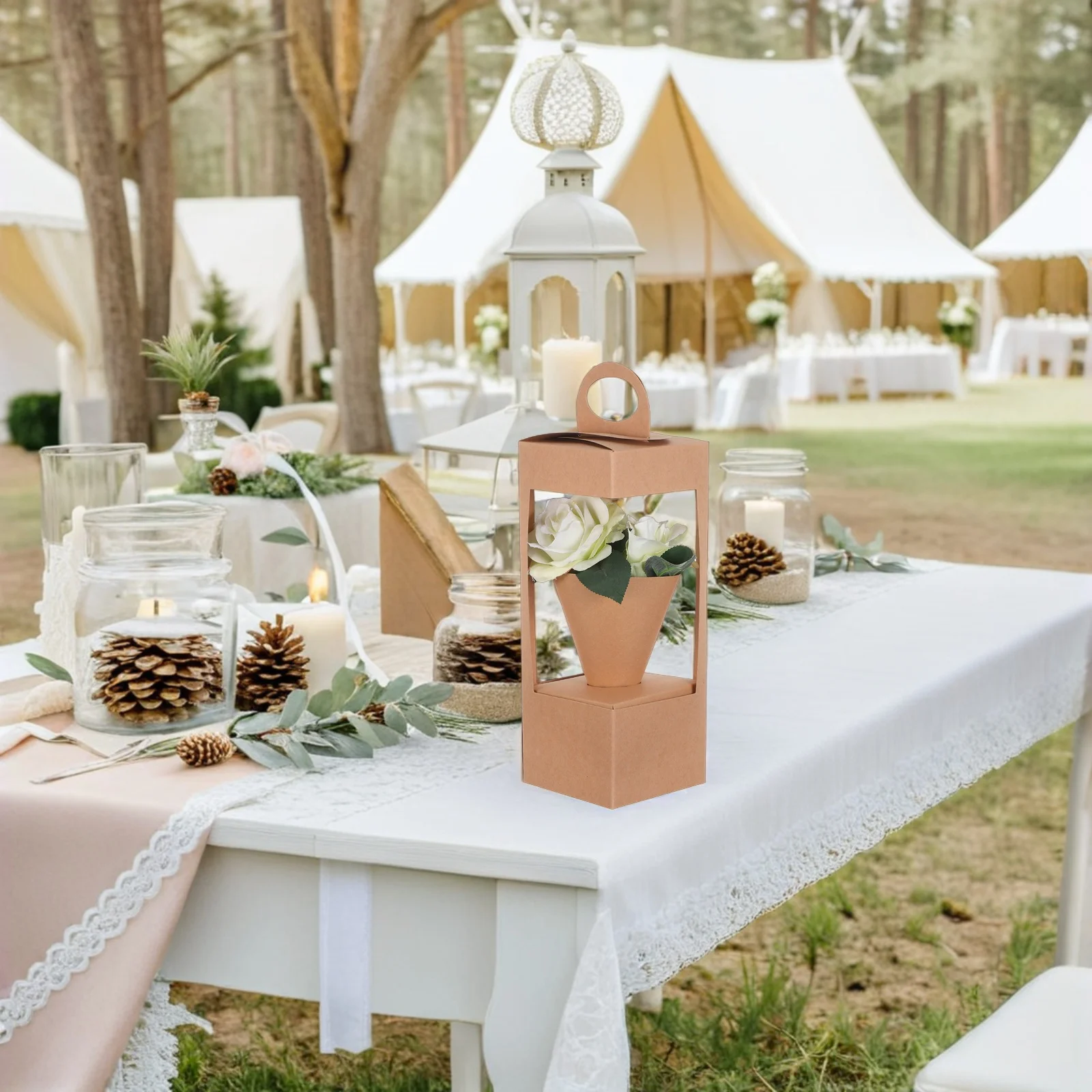 10 個の紙の花かごハンドル付き素朴なドライフラワーアレンジメントボックス結婚式パーティーイベントギフトポータブル花