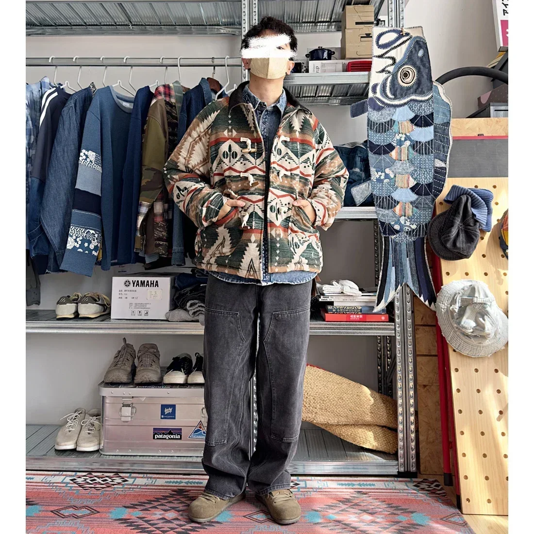 Autumn Winter Japanese Ethnic Style Men's Cotton Coat Vintage Ox Horn Wooden Button Loose Women's Parka