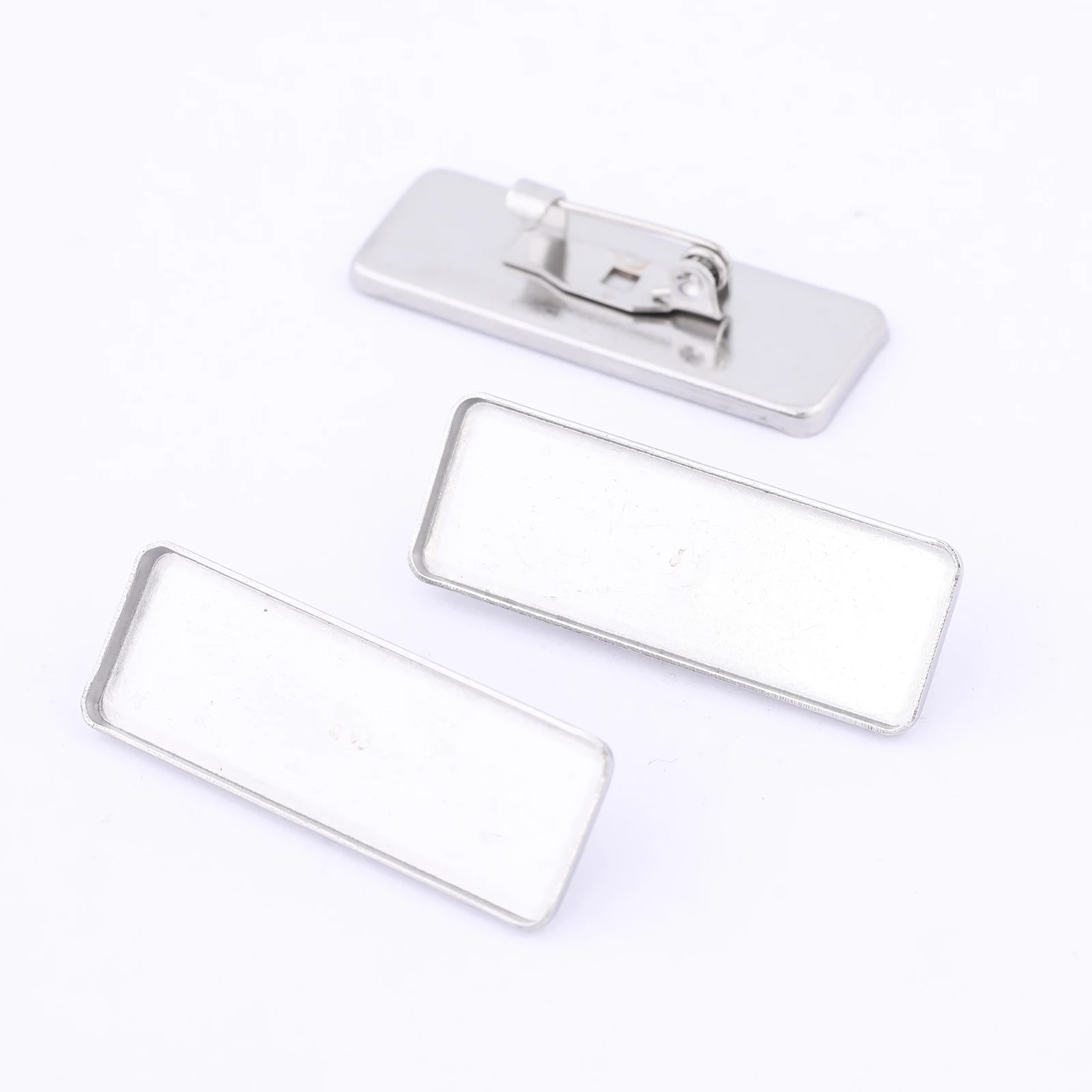 10pcs Stainless Steel Cabochon Brooch Pin Base Setting Blanks Rectangle 10x30mm Brooches Bezel Trays For Jewelry Making